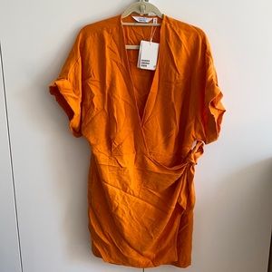& other stories orange wrap dress size 10